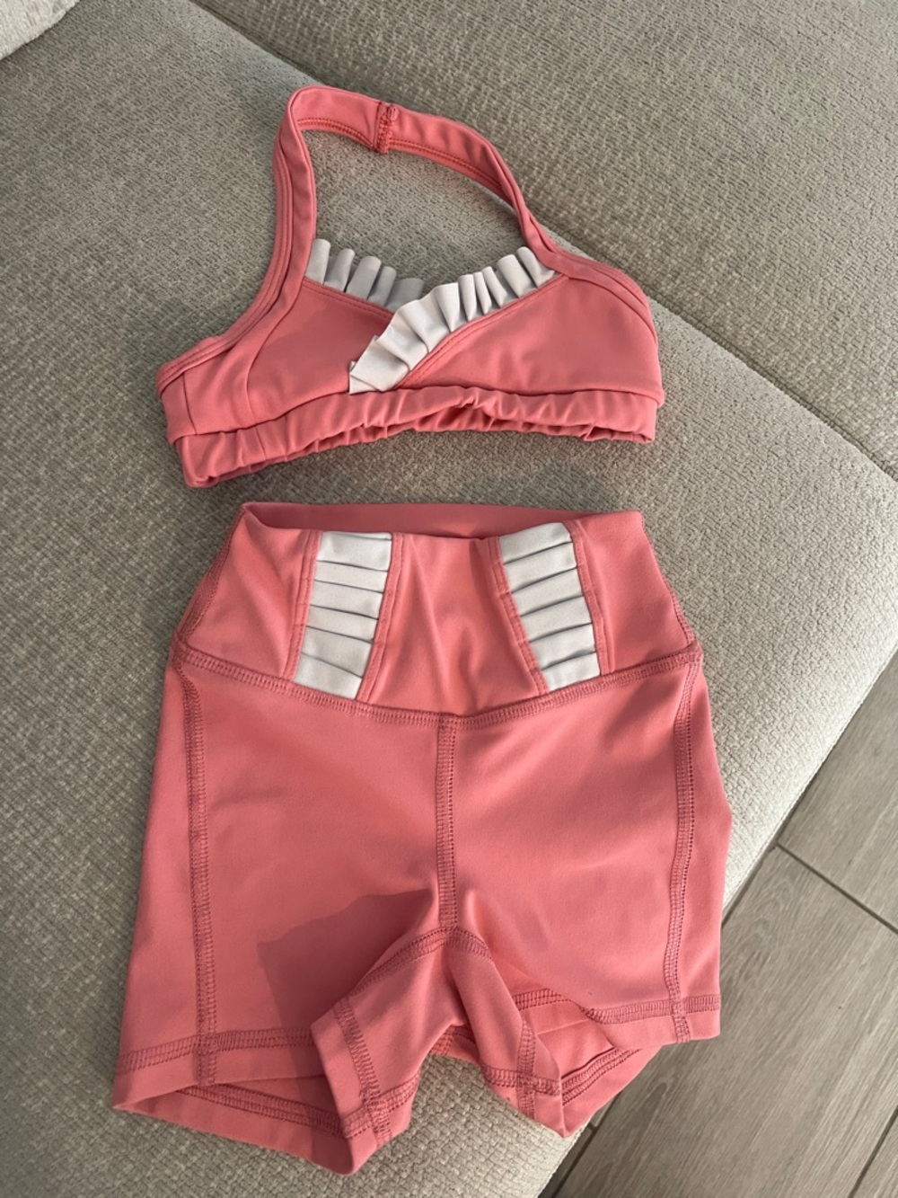 FIVE Coral Pink Ruffle Two-Piece Active Set